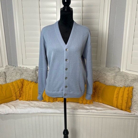 Heather Soft Blue Cardigan Lord Jeff 100% Orlon Sweater – 1960s-1970s - Picture 5 of 15